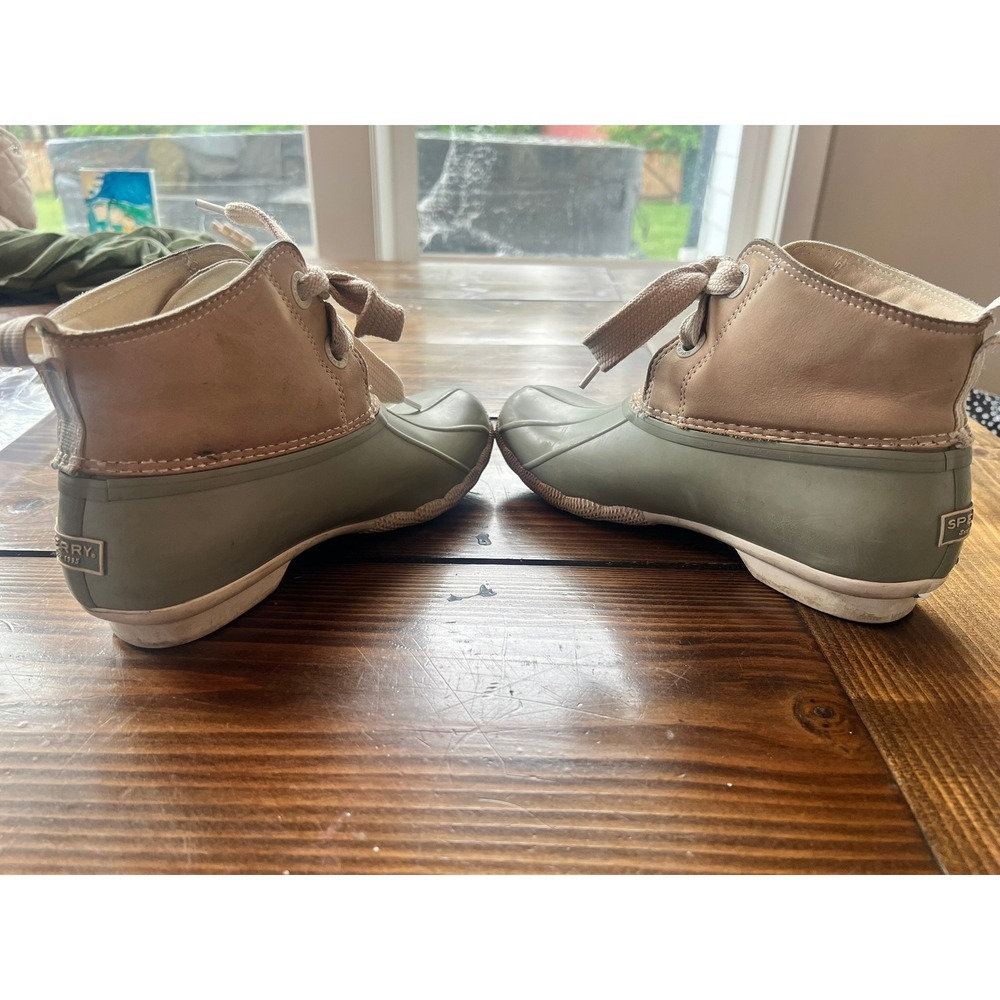 Sperry Saltwater Duck Boots Sage Green Tan Leather Waterproof Womens 7.5 - Picture 3 of 6